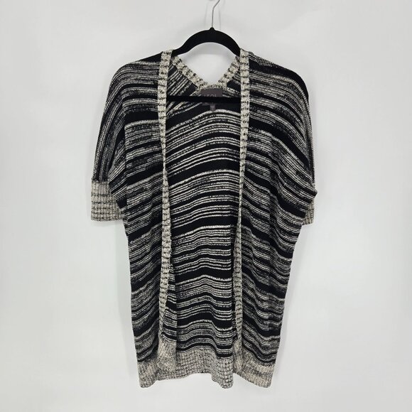 Leo and sage womens small black white stripe open front short sleeve cardigan - Picture 7 of 7